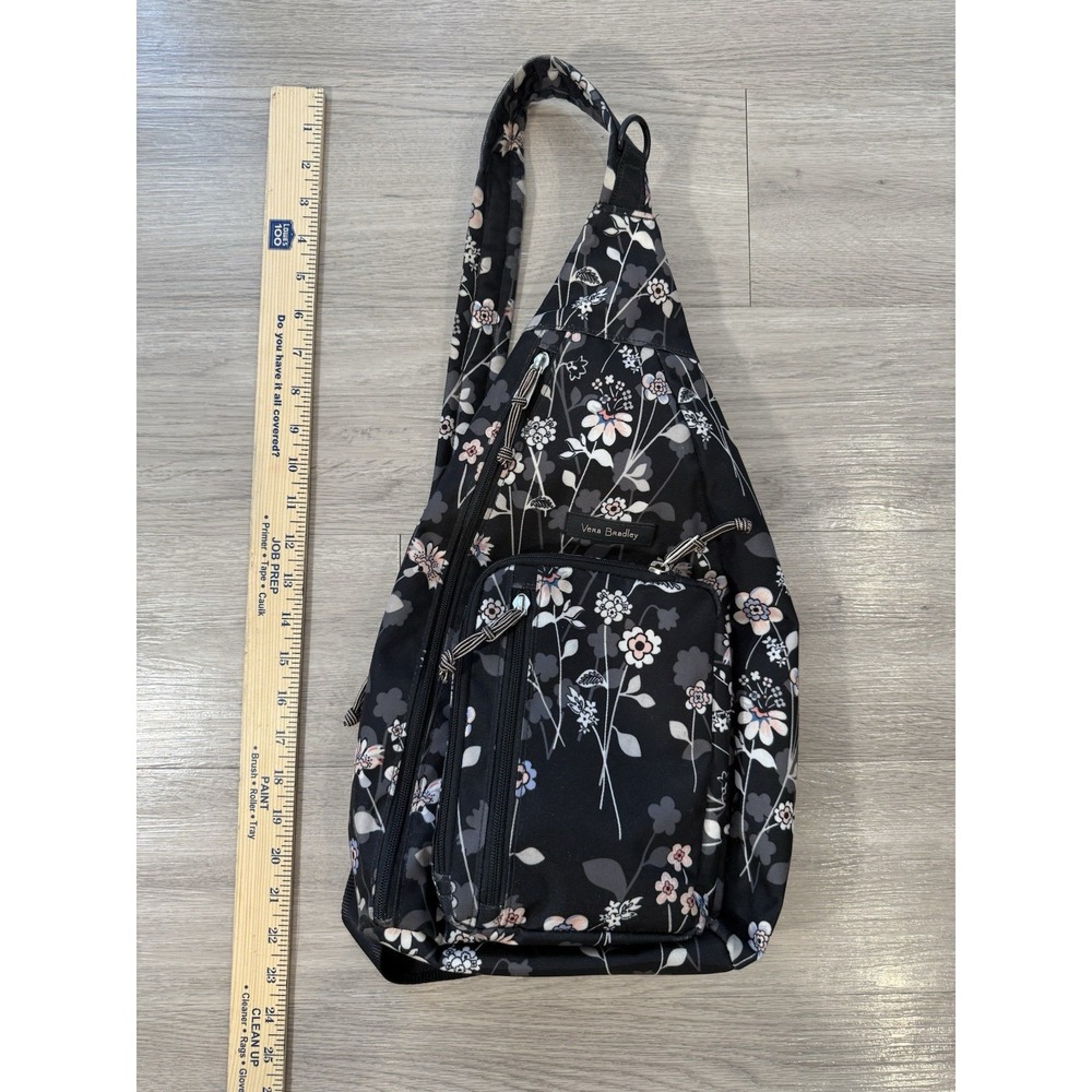 vera bradley sling backpack black floral